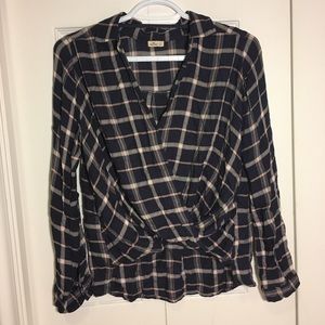 Front twist wrap flannel blouse